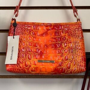 Brahmin Vibrant Red and Orange Croc Shoulder Bag